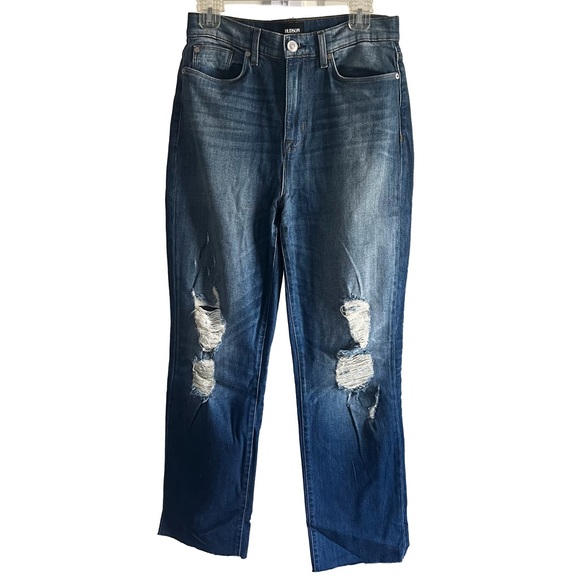 Hudson Zoeey high rise deep cuff straight cropped distressed jeans - Picture 1 of 7
